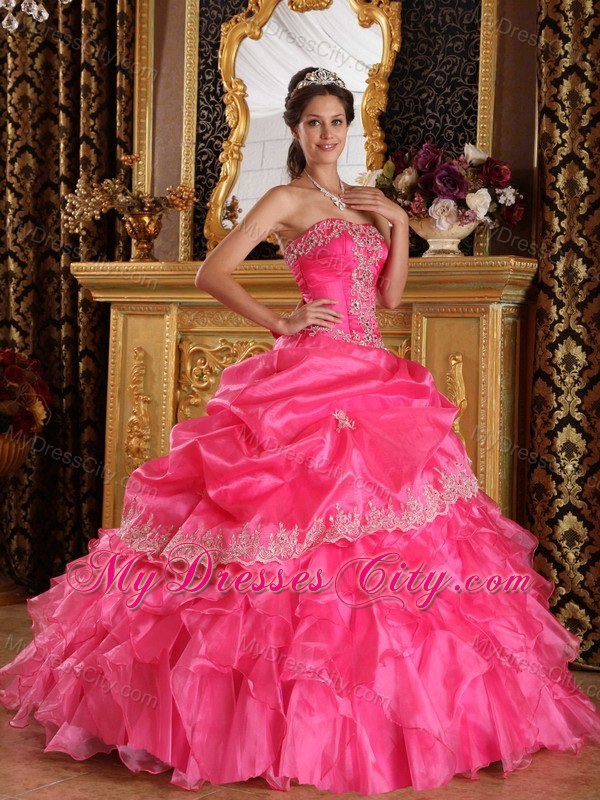 Hot Pink Cascading Ruffles Organza Dress for Quince