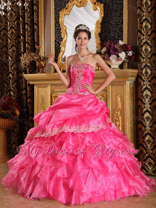 Hot Pink Cascading Ruffles Organza Dress for Quince