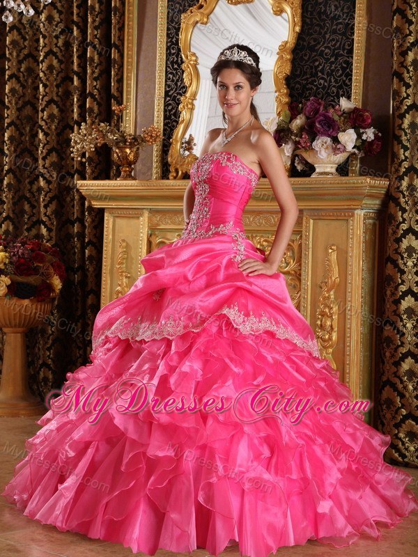 Hot Pink Cascading Ruffles Organza Dress for Quince