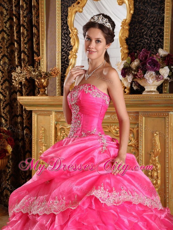 Hot Pink Cascading Ruffles Organza Dress for Quince