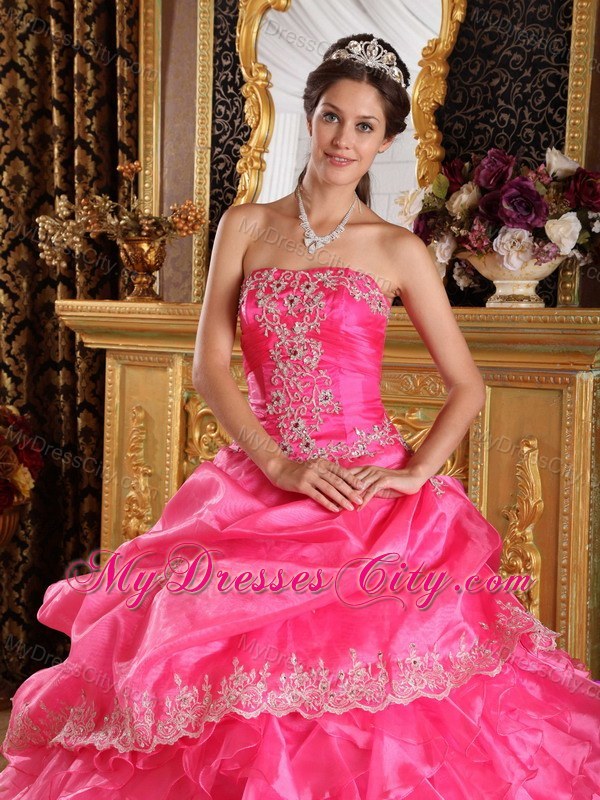 Hot Pink Cascading Ruffles Organza Dress for Quince