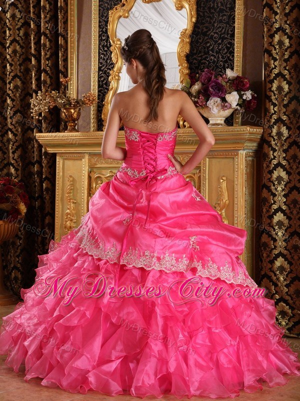 Hot Pink Cascading Ruffles Organza Dress for Quince