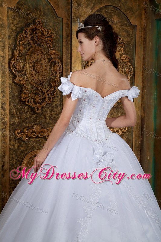 Flower Off The Shoulder Organza White Quinceanera Dress