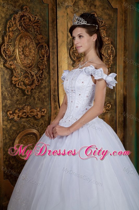 Flower Off The Shoulder Organza White Quinceanera Dress