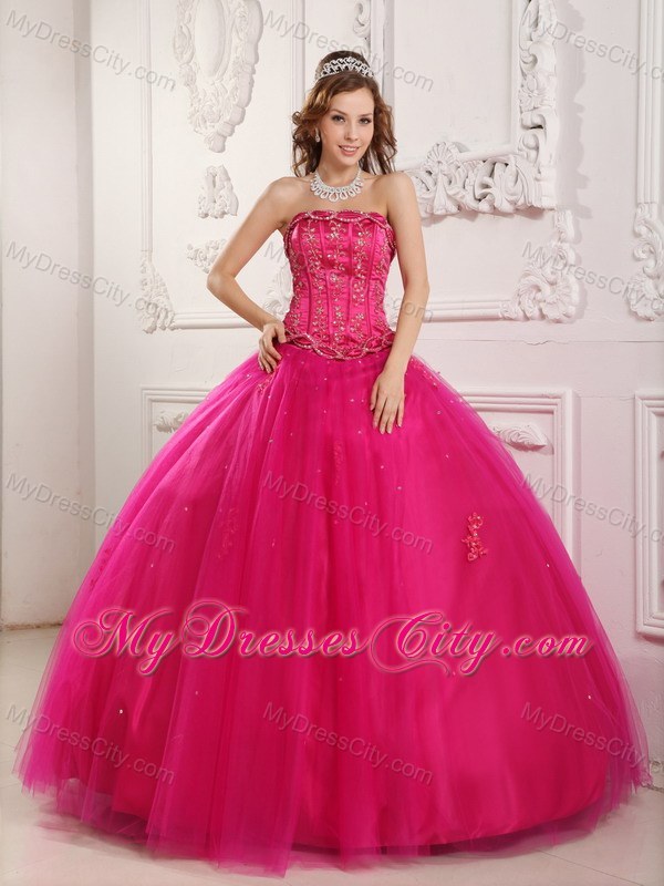 Elegant Beading Tulle Quinceanera Dress in Hot Pink