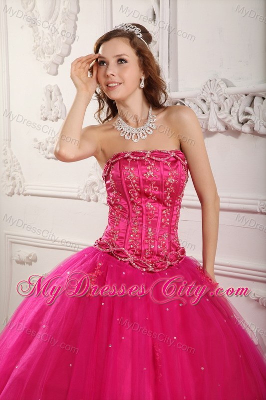 Elegant Beading Tulle Quinceanera Dress in Hot Pink