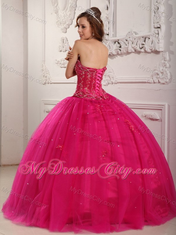 Elegant Beading Tulle Quinceanera Dress in Hot Pink