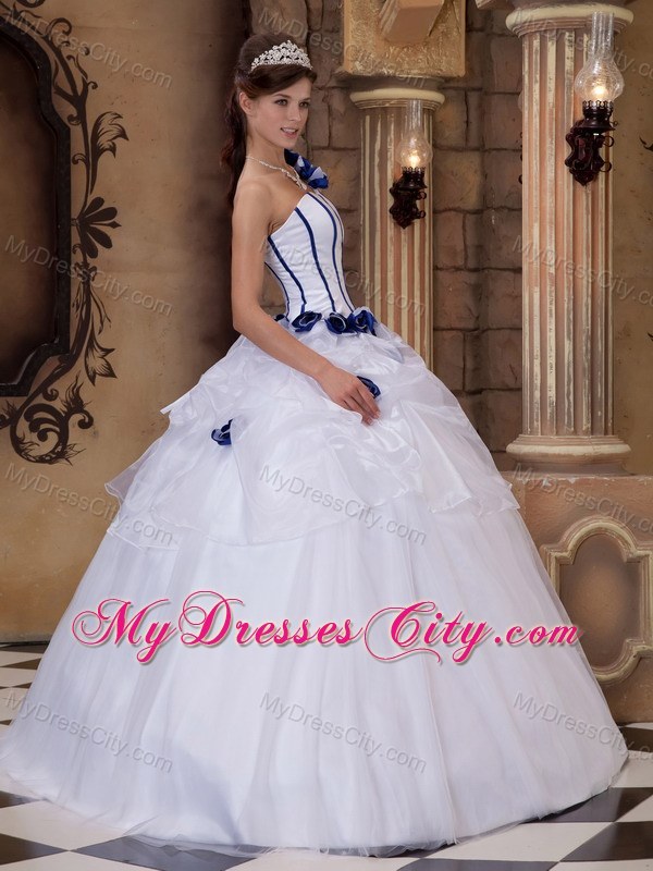 White Flower One Shoulder Satin and Tulle Quinceanera Dress