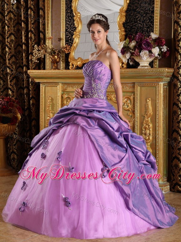 Lavender Taffeta Quinceanera Dress with Beading and Appliques