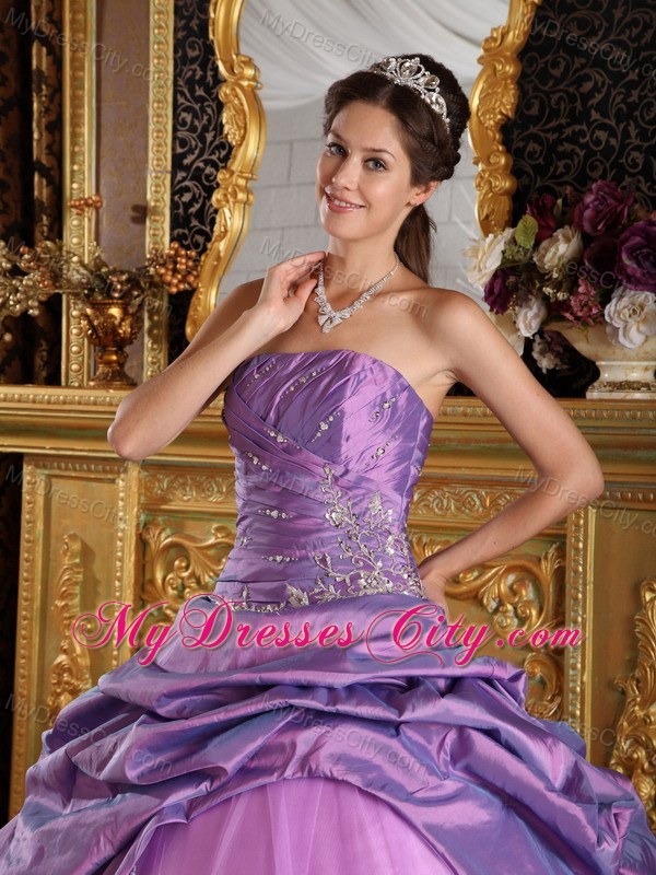 Lavender Taffeta Quinceanera Dress with Beading and Appliques