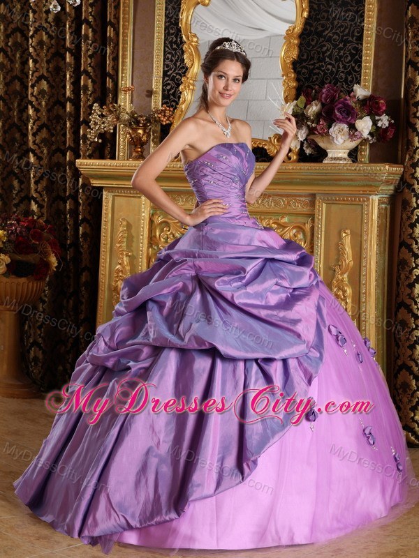 Lavender Taffeta Quinceanera Dress with Beading and Appliques