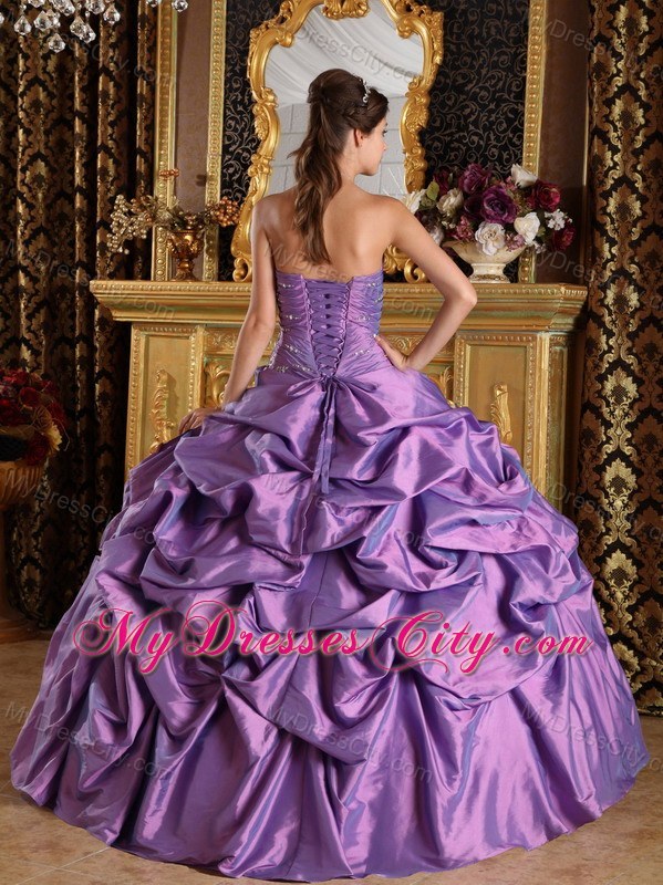 Lavender Taffeta Quinceanera Dress with Beading and Appliques