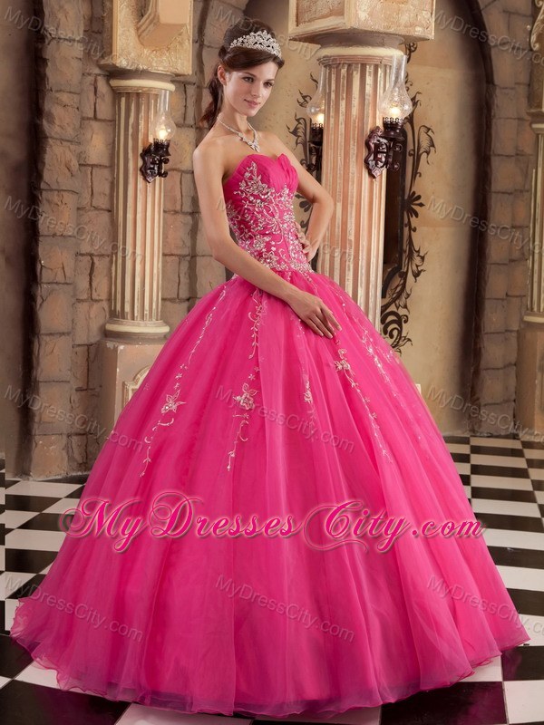 Famous Hot Pink Organza Beaded Sweet Sixteen Dresses