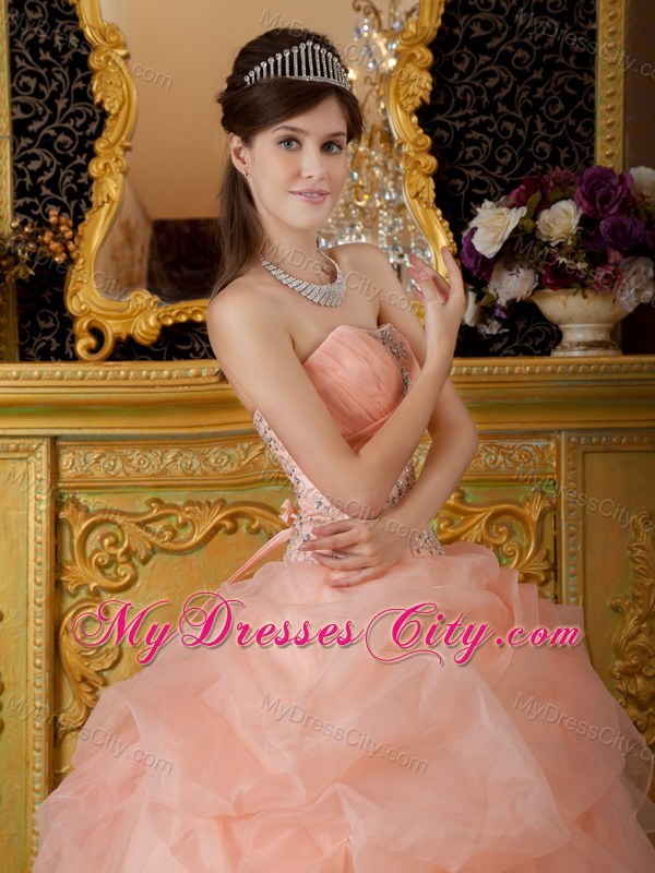 Newest Strapless Organza Beading Quinceanera Dress in Peach