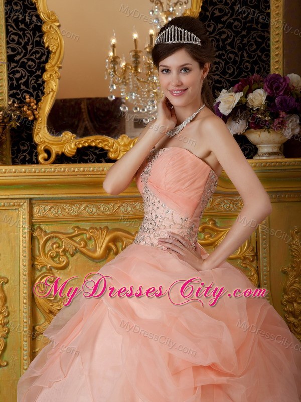 Newest Strapless Organza Beading Quinceanera Dress in Peach