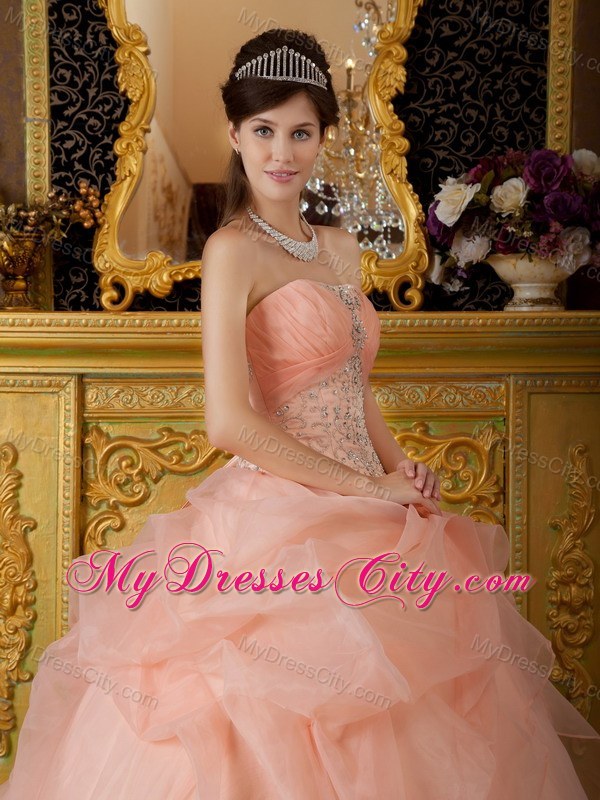 Newest Strapless Organza Beading Quinceanera Dress in Peach