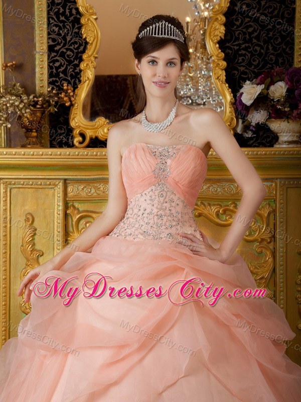 Newest Strapless Organza Beading Quinceanera Dress in Peach