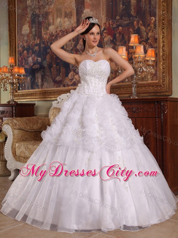 White Sweetheart Organza Ruffled Quinceanera Dress