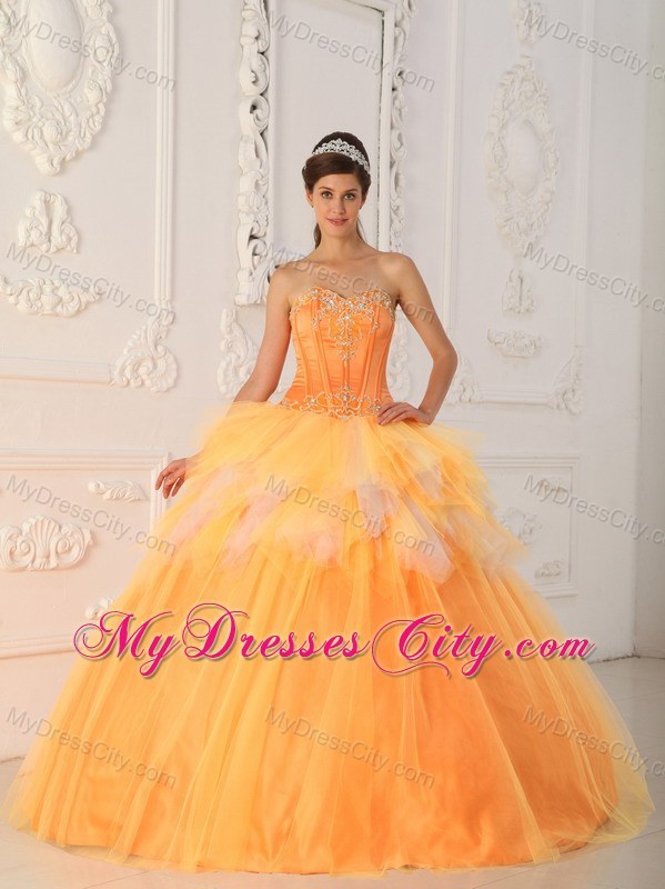 Orange A-Line Sweetheart Beaded Quinceanera Dress