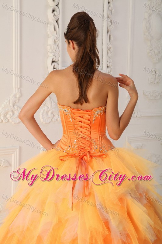 Orange A-Line Sweetheart Beaded Quinceanera Dress