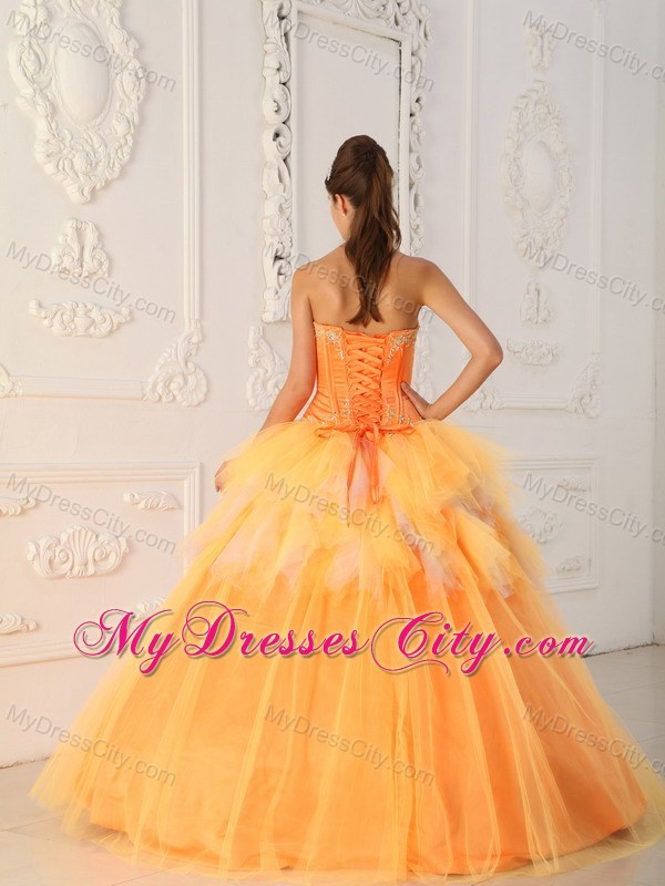 Orange A-Line Sweetheart Beaded Quinceanera Dress