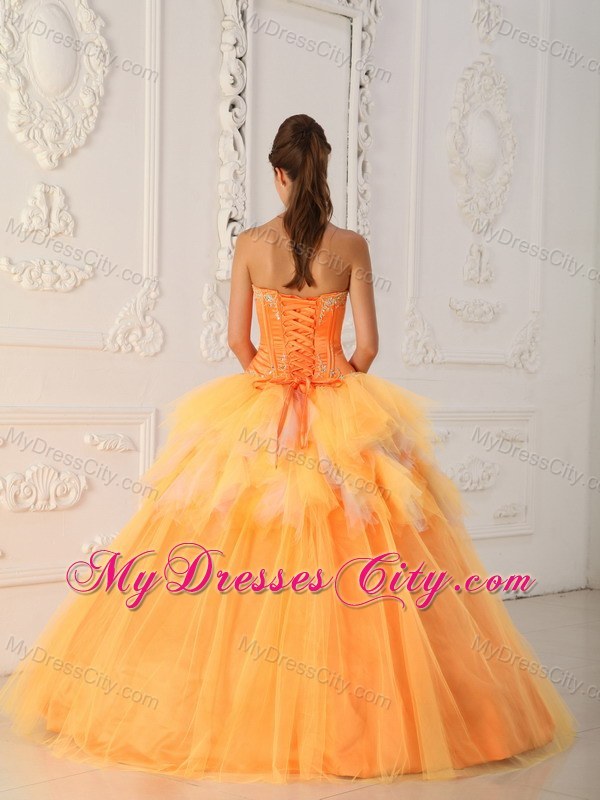 Orange A-Line Sweetheart Beaded Quinceanera Dress