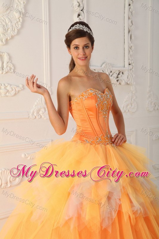 Orange A-Line Sweetheart Beaded Quinceanera Dress