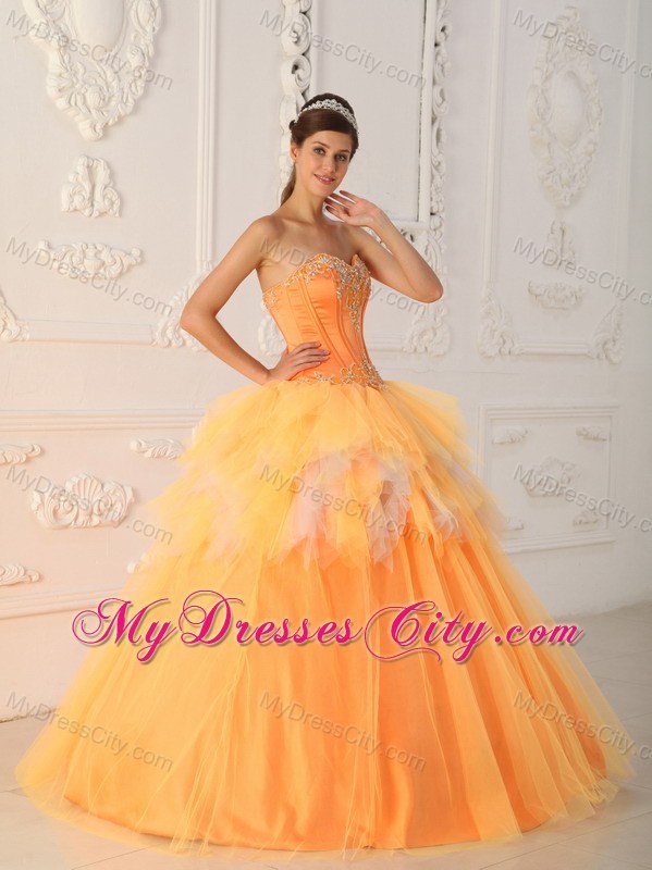 Orange A-Line Sweetheart Beaded Quinceanera Dress