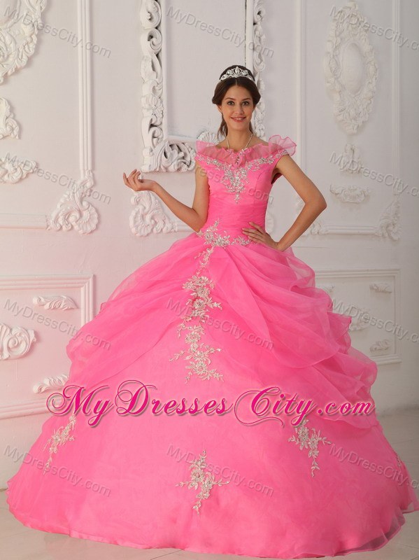 Floral V-neckline Watermelon Dress for Quinceanera