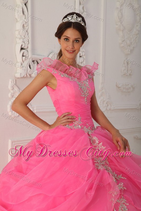 Floral V-neckline Watermelon Dress for Quinceanera