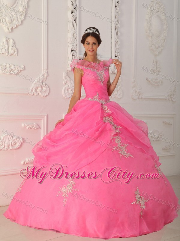 Floral V-neckline Watermelon Dress for Quinceanera