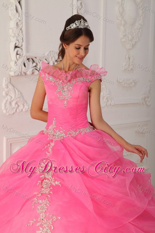 Floral V-neckline Watermelon Dress for Quinceanera