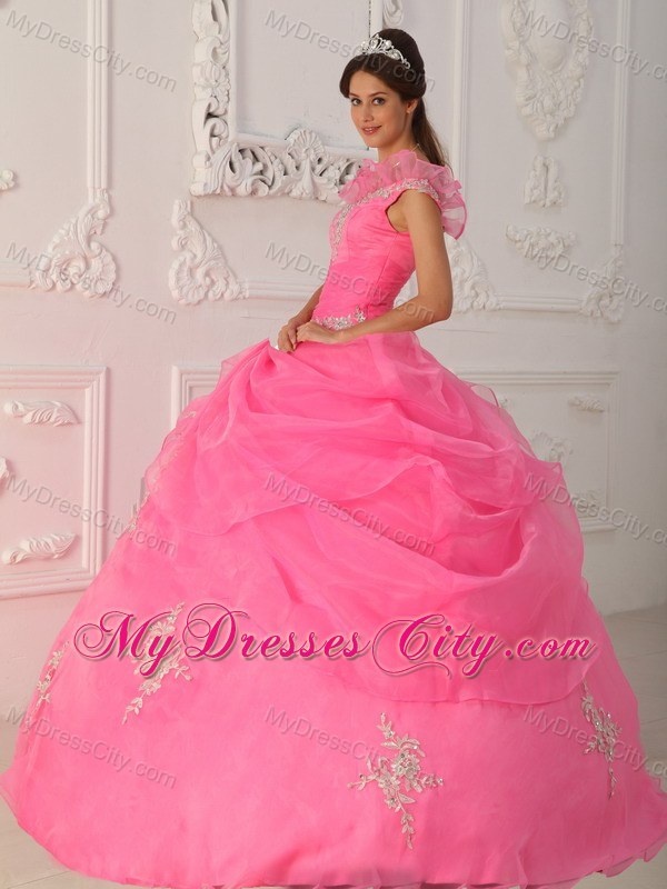 Floral V-neckline Watermelon Dress for Quinceanera