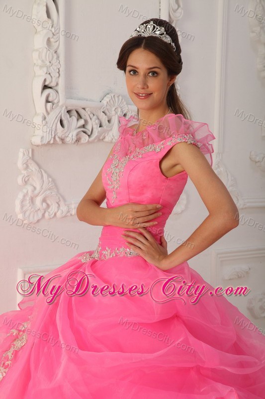 Floral V-neckline Watermelon Dress for Quinceanera