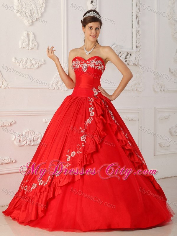 Red A-Line Sweetheart Embroidery Quinceanera Dress