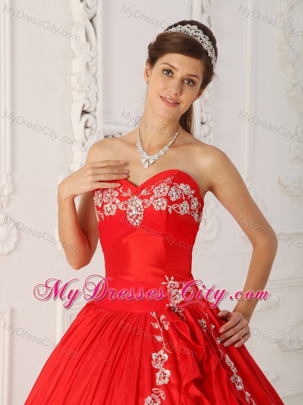 Red A-Line Sweetheart Embroidery Quinceanera Dress