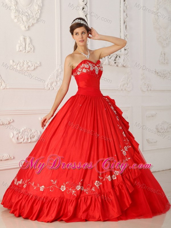 Red A-Line Sweetheart Embroidery Quinceanera Dress