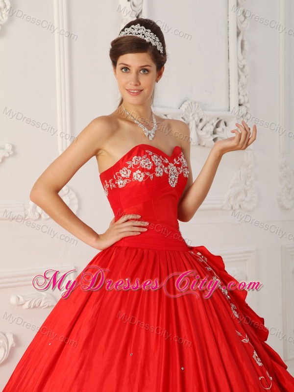 Red A-Line Sweetheart Embroidery Quinceanera Dress