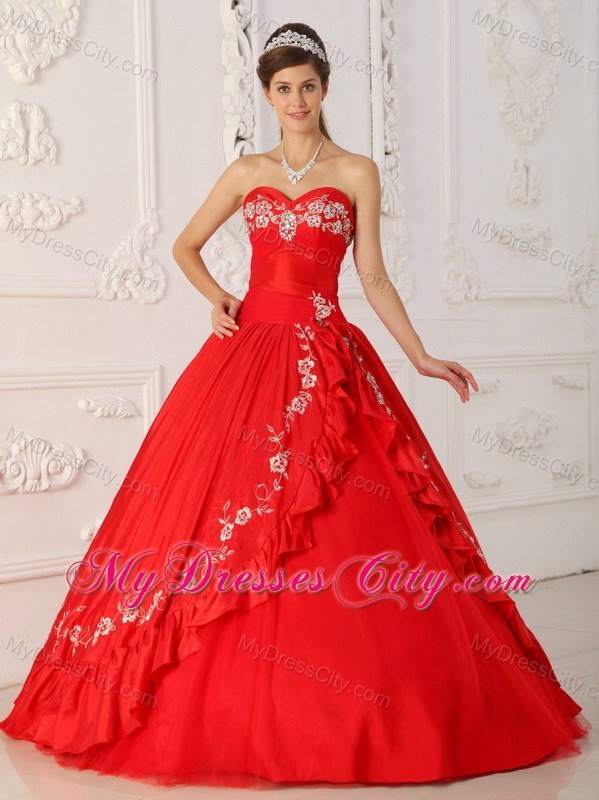 Red A-Line Sweetheart Embroidery Quinceanera Dress