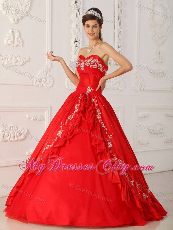 Red A-Line Sweetheart Embroidery Quinceanera Dress