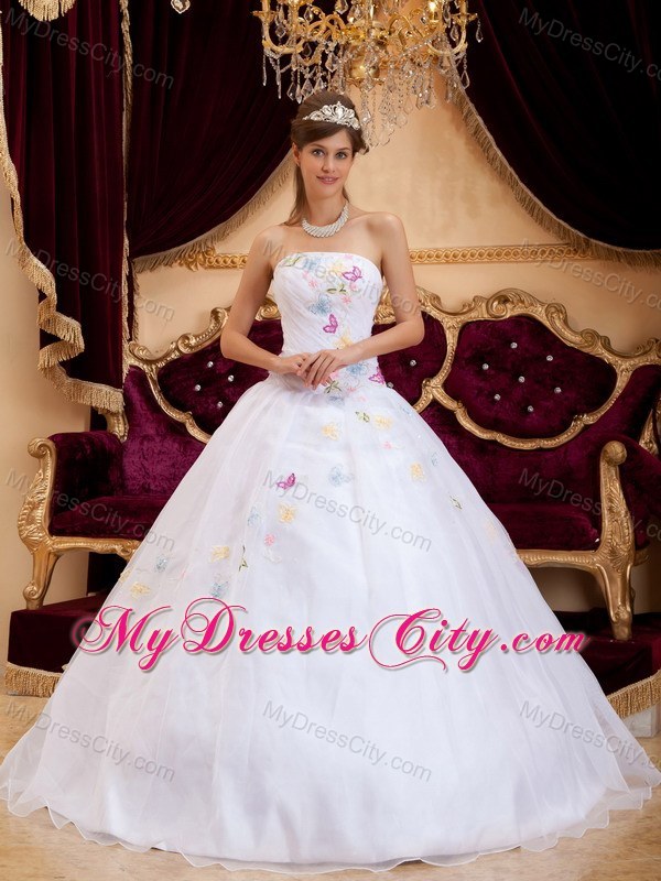 White Princess Organza Appliques Dress for Sweet 15