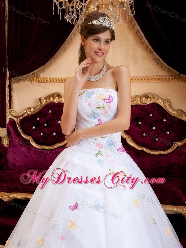 White Princess Organza Appliques Dress for Sweet 15