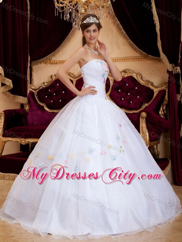 White Princess Organza Appliques Dress for Sweet 15