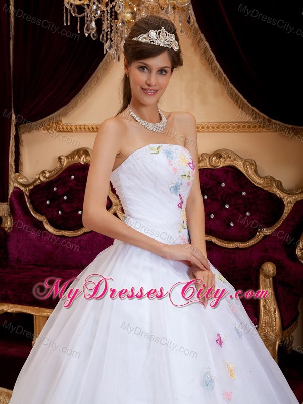 White Princess Organza Appliques Dress for Sweet 15