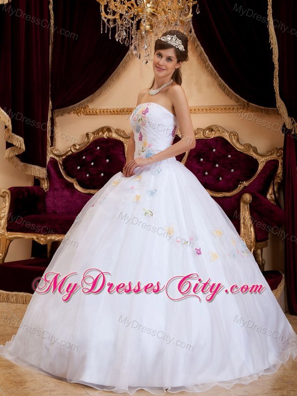 White Princess Organza Appliques Dress for Sweet 15