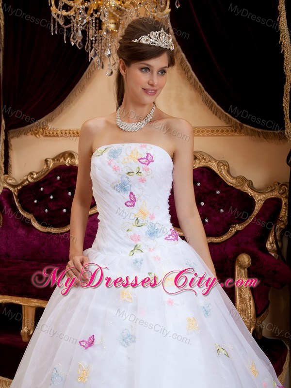 White Princess Organza Appliques Dress for Sweet 15