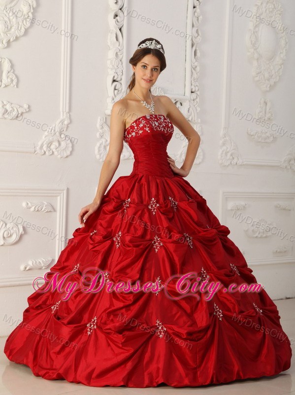 Wine Red Taffeta Appliques and Beading Sweet 16 Dresses