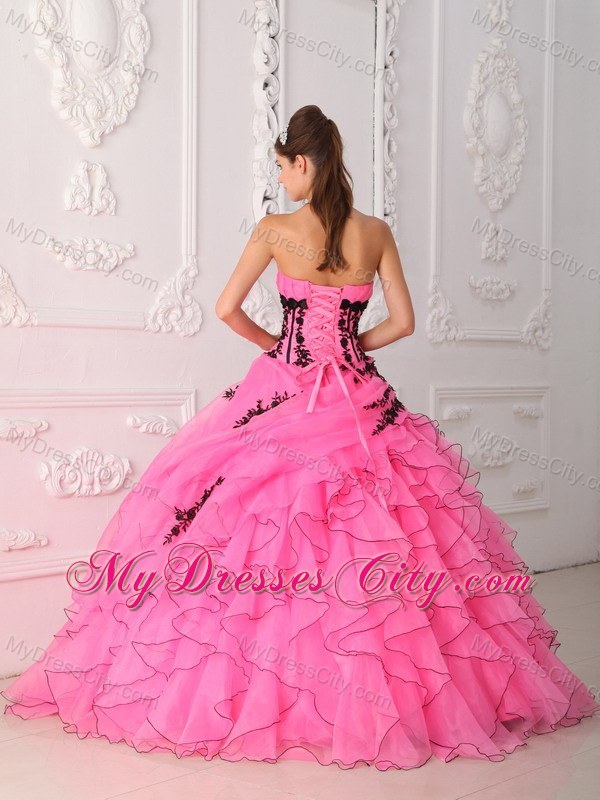 Hot Pink Cascading Ruffles Appliques Quinceanera Gowns