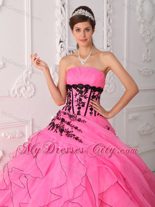 Hot Pink Cascading Ruffles Appliques Quinceanera Gowns