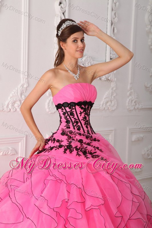 Hot Pink Cascading Ruffles Appliques Quinceanera Gowns